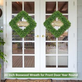 Artgar boxwood wreath full fluff after reshaping for maximum fullness.