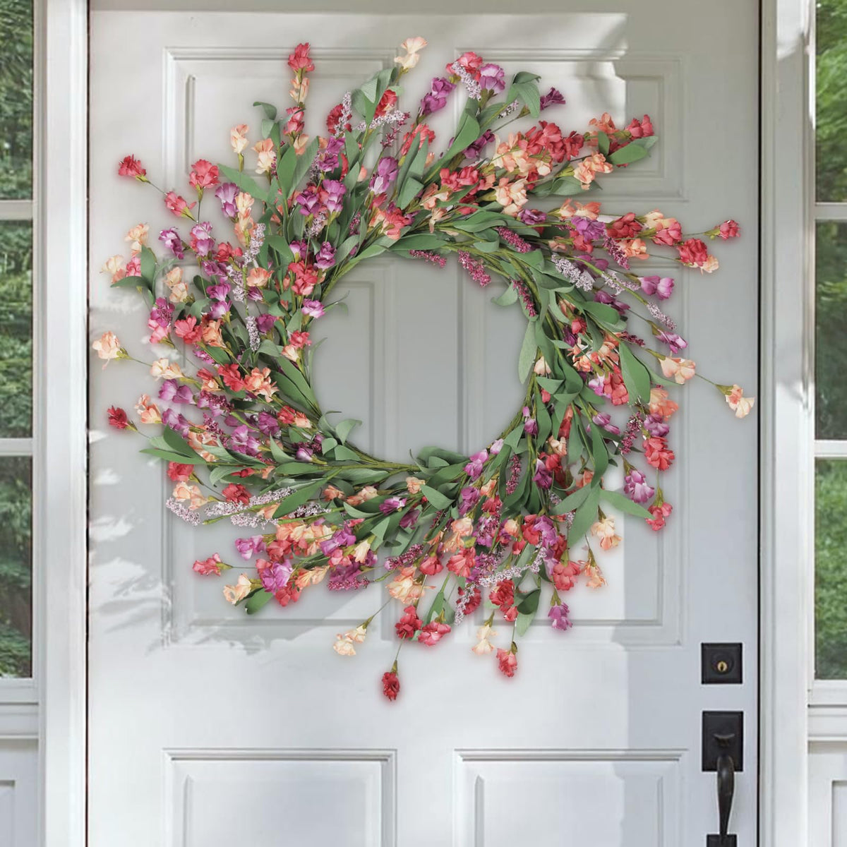 Artgar Front Door Wreath 24 Inch enhances curb appeal at the entrance.