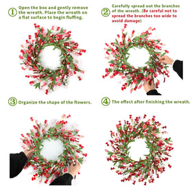 Artgar wreath outdoors under cover preserves color while welcoming guests.