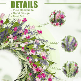 Close-up of lavender paper flowers on Artgar wreath
