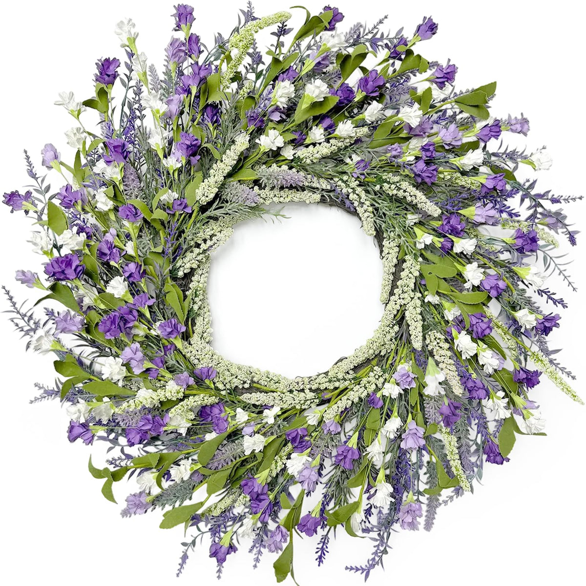 Artgar lavender wreath on front door adds seasonal curb appeal and charm.