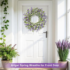 Artgar lavender wreath on porch outdoors provides durable, stylish accent.