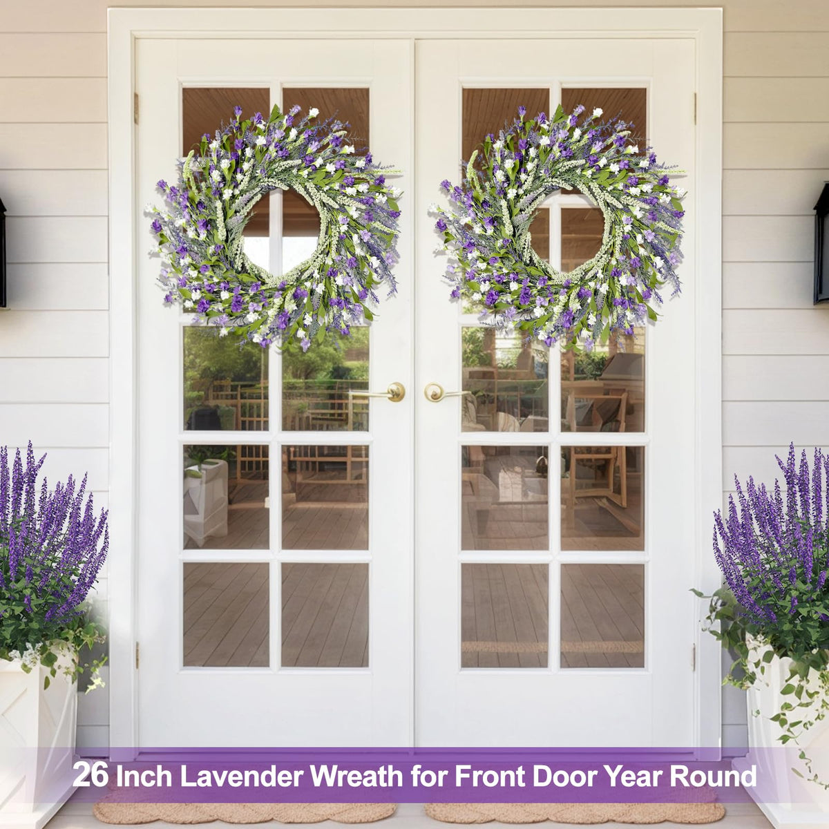 Artgar lavender wreath on windowsill brightens the view with lavender tones.