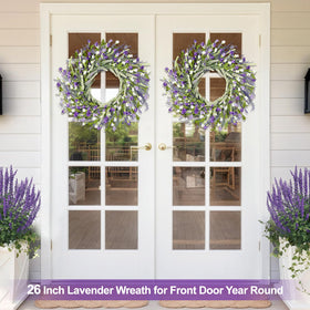 Artgar lavender wreath on windowsill brightens the view with lavender tones.