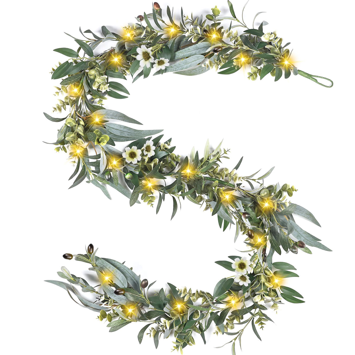 Artgar Olive Garland with Lights 6ft, lush greenery for indoor backdrops.