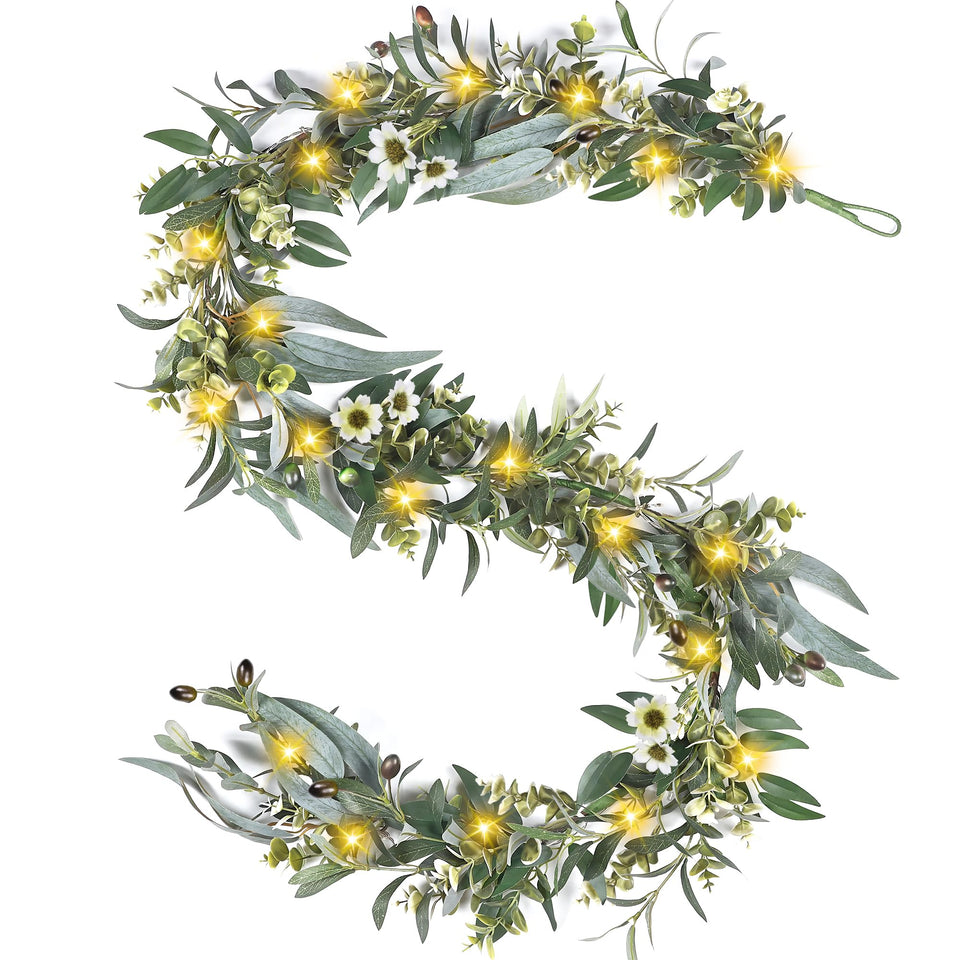 Artgar Olive Garland with Lights 6ft, lush greenery for indoor backdrops.