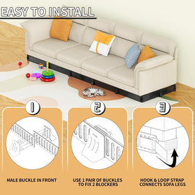 Artifino barrier in action stops pet toys from slipping under furniture.