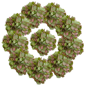 artifiplant green silk hydrangea head close-up with 81 petals for lifelike decor.