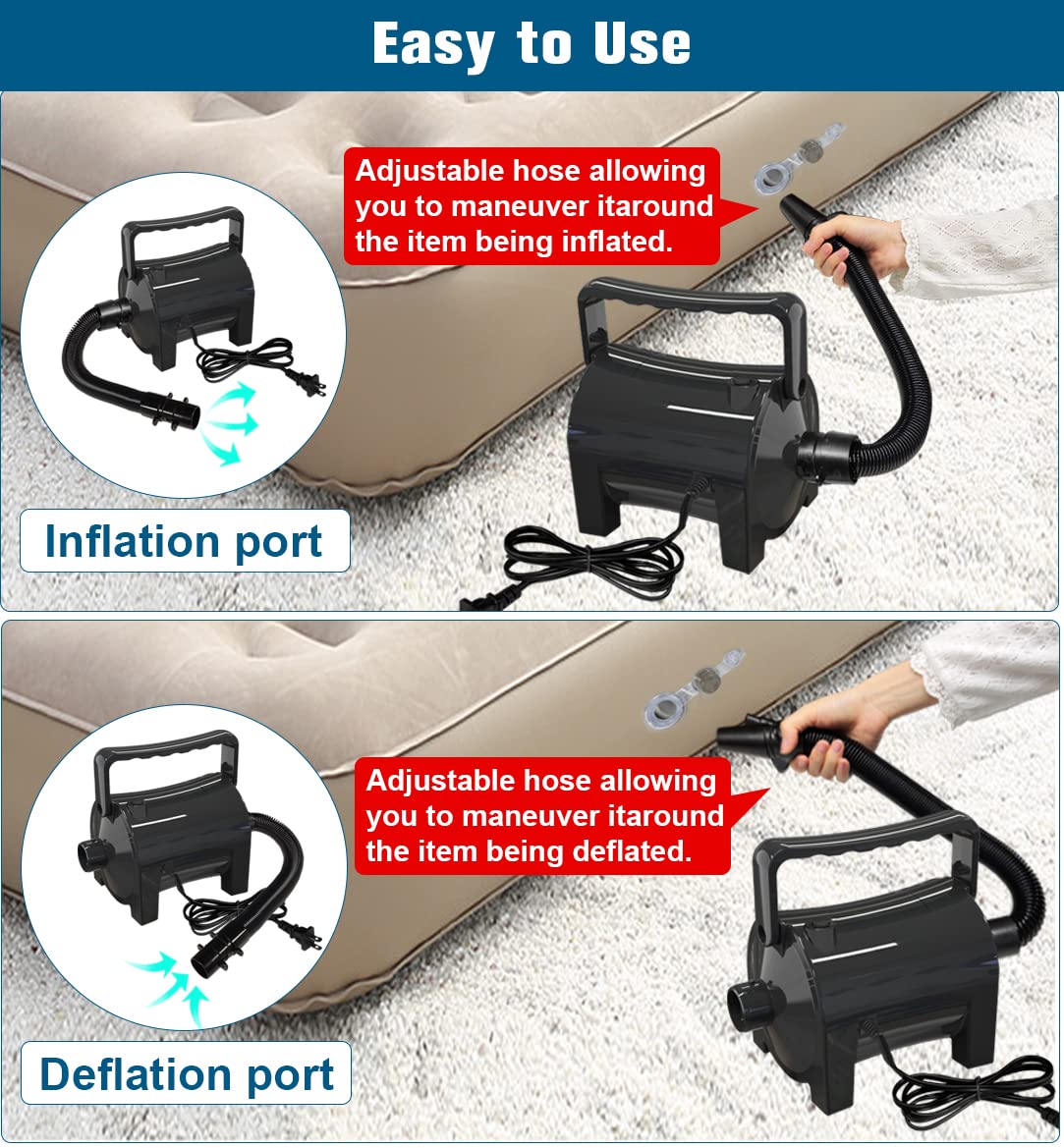 Artigarden electric air pump handle enables easy transport and setup.