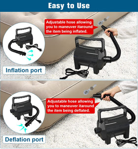 Artigarden electric air pump handle enables easy transport and setup.