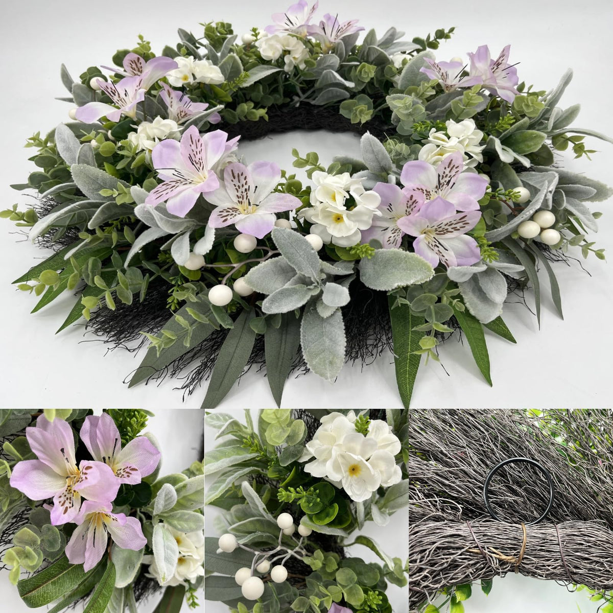 ARTINCRAFIO handcrafted full wreath with berries for dimensional greenery from every angle.