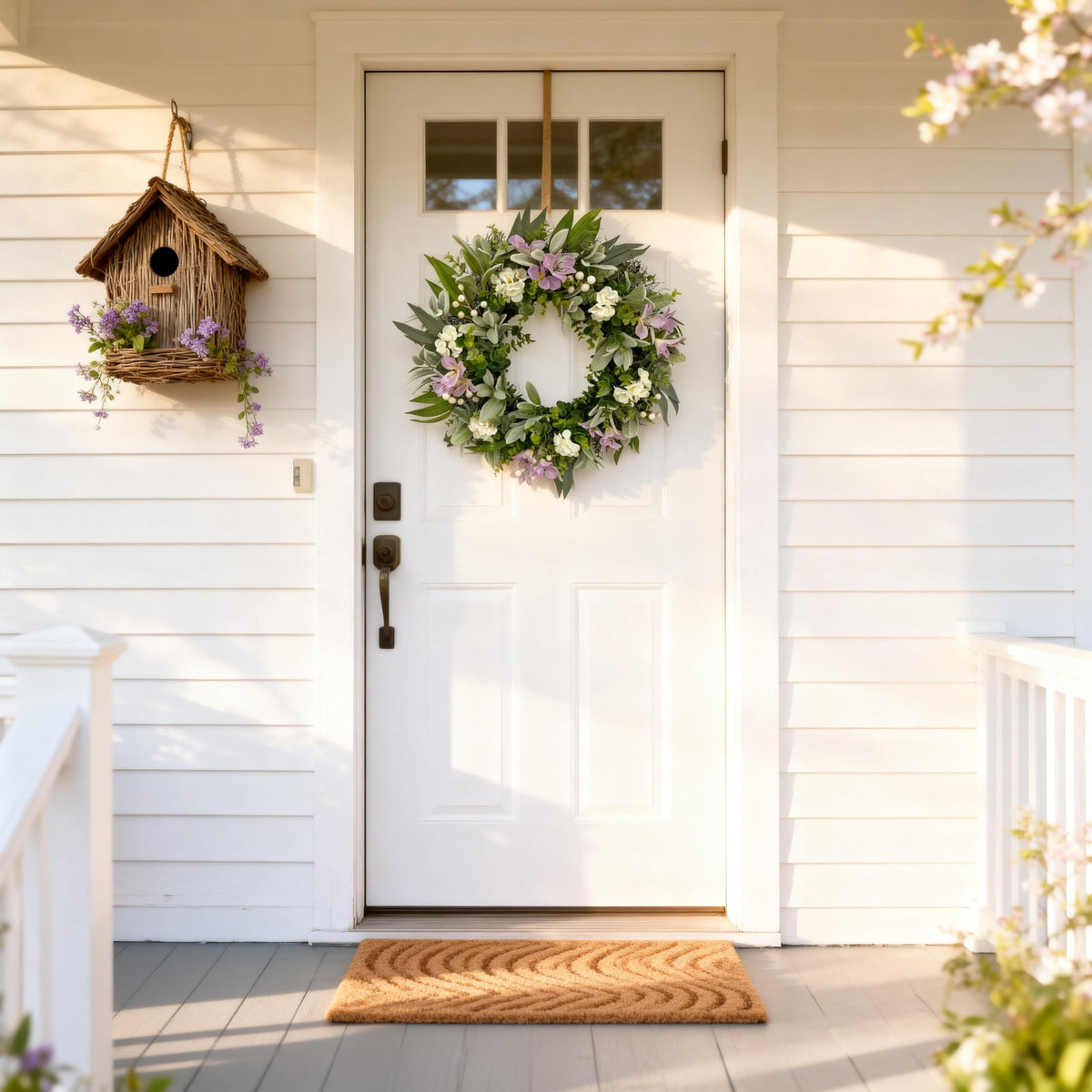 ARTINCRAFIO white and pastel blooms wreath ideal for spring and year-round display.