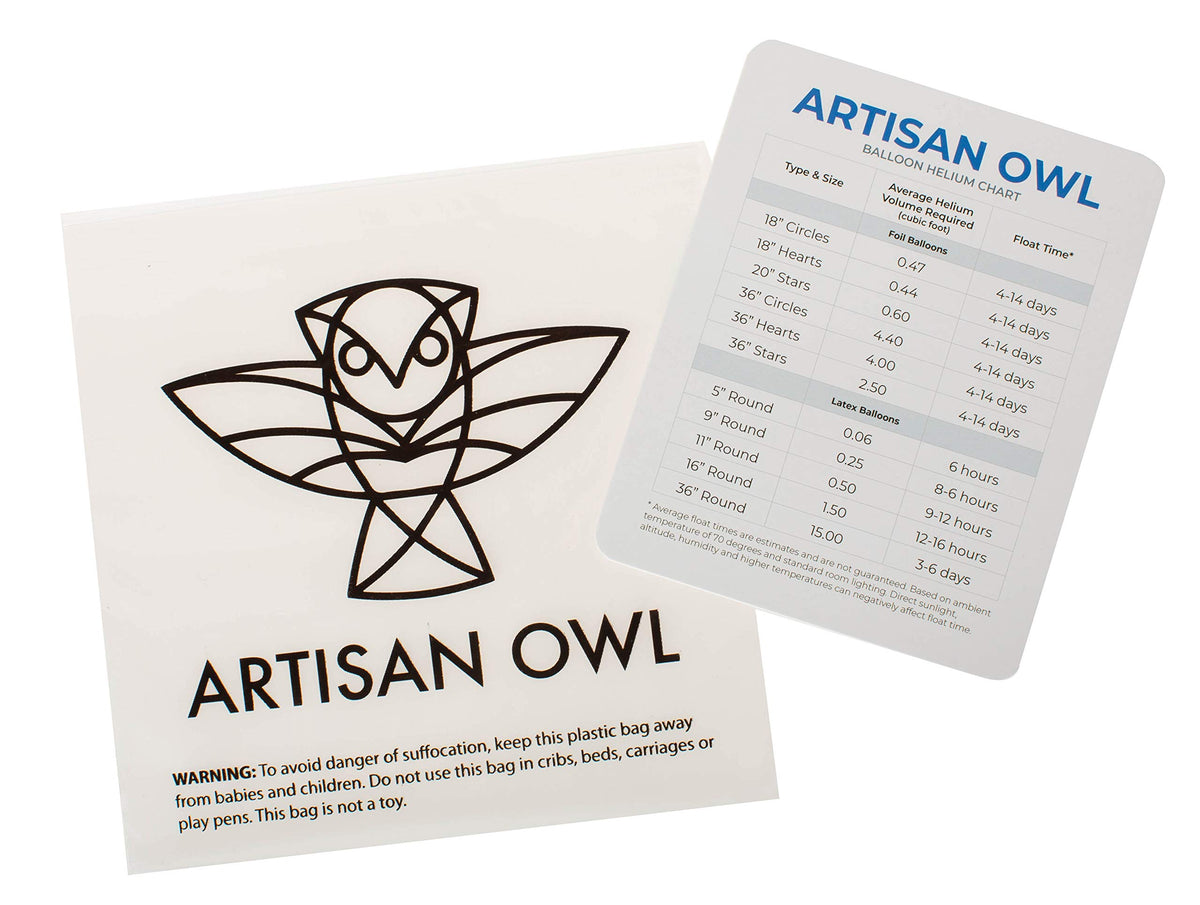Artisan Owl packaged set with helium chart enhances party setup