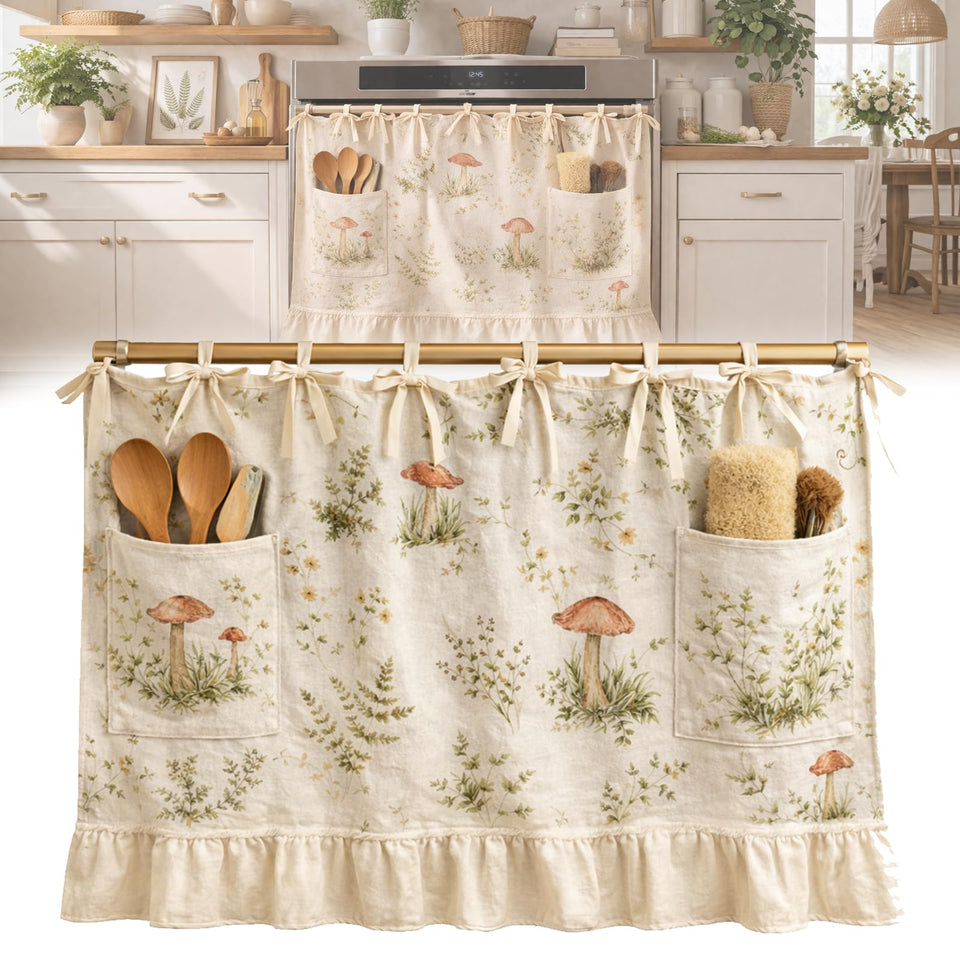 ARTLOX oven skirt curtain with pockets forest print enhances kitchen storage and coziness