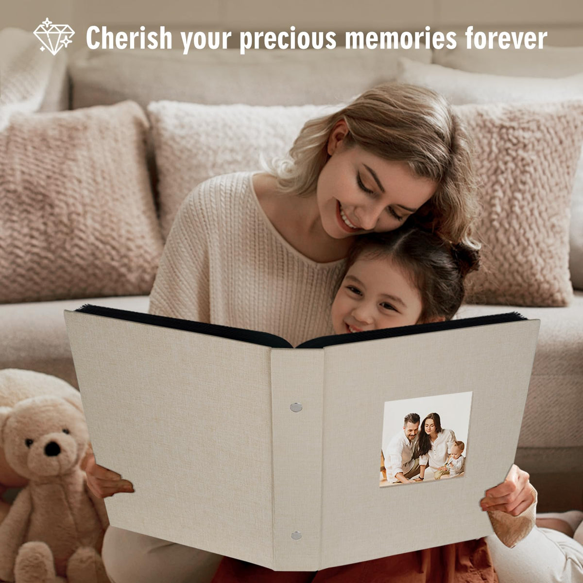 Artmag fabric photo album beige cover—timeless display for shelves.
