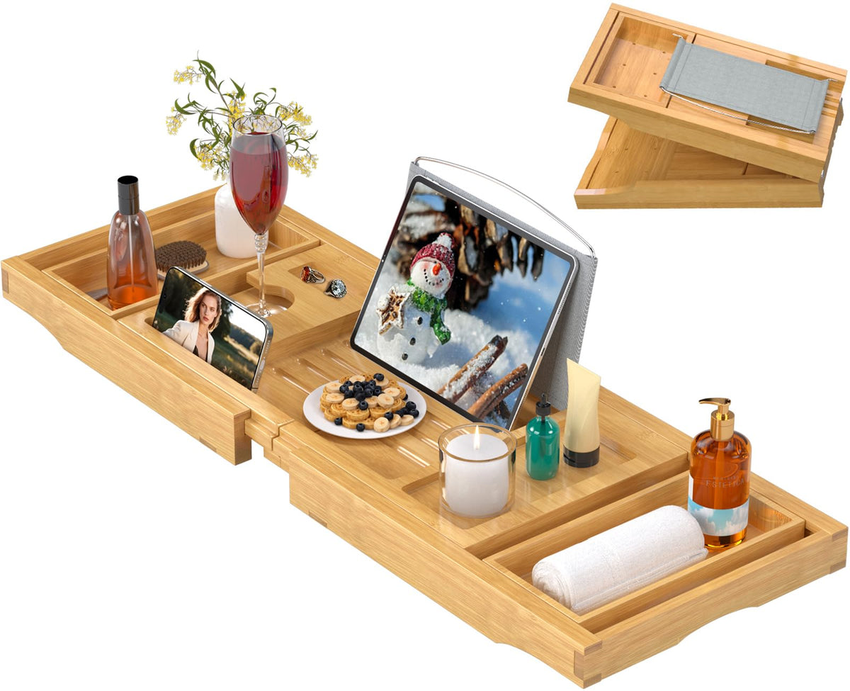 Artmalle bathtub caddy extended length shows adjustable fit for larger tubs