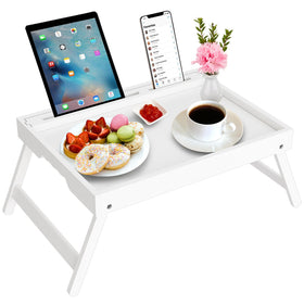 Artmeer bed tray in white with folding legs for breakfast in bed.