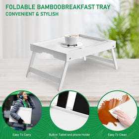 Artmeer bamboo tray with media slot for tablet viewing.