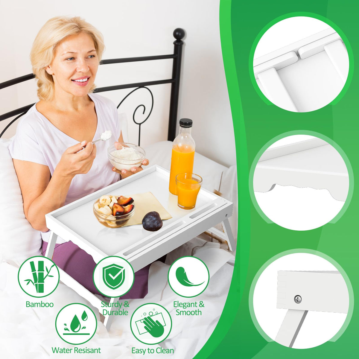 Artmeer foldable bamboo tray with handle slots for portability.