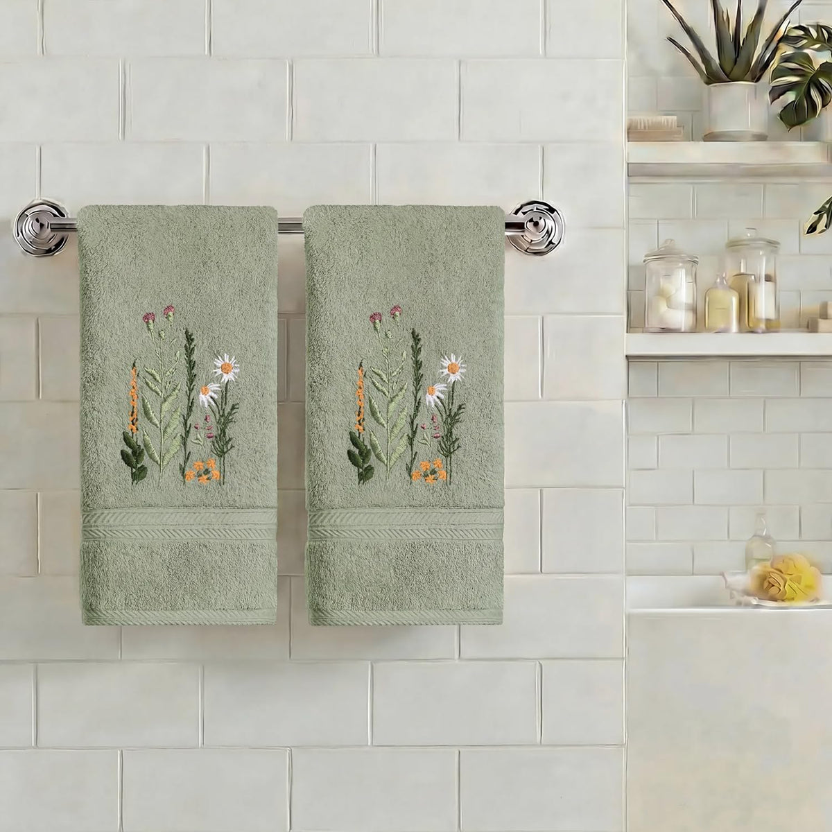 Artoid Mode towel edge embroidery detail highlights decorative craftsmanship for guest bathrooms.