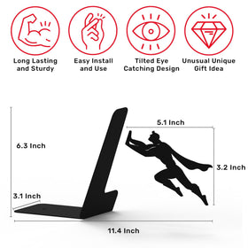 Artori Design Superman bookends on shelf detail with sleek finish