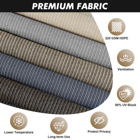 Artpuch gray shade rolled-down demonstrates privacy and glare reduction on a bright porch