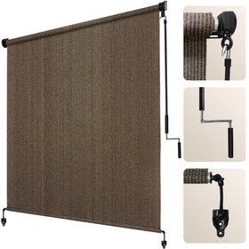 Artpuch outdoor roller shade on mocha porch provides cool shade and UV protection.