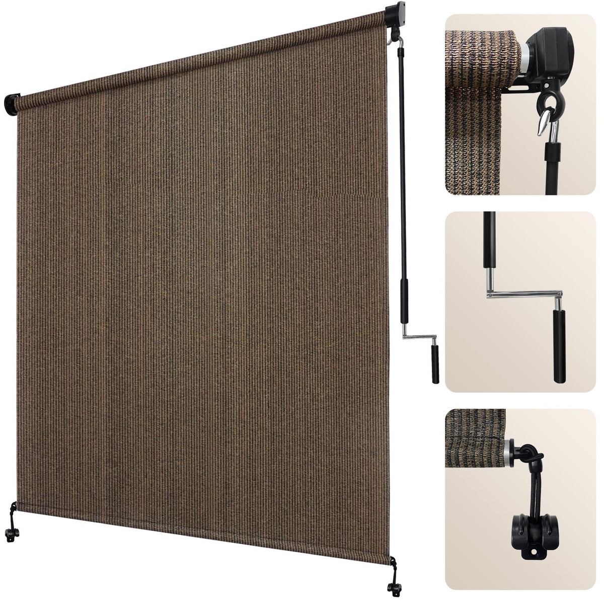 Artpuch outdoor roller shade 8x8 mocha providing cooler patio shade and sun protection