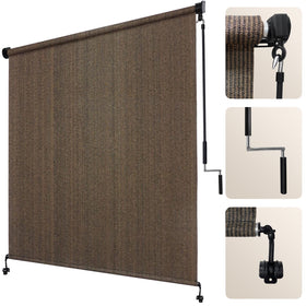 Artpuch outdoor roller shade 8x8 mocha providing cooler patio shade and sun protection