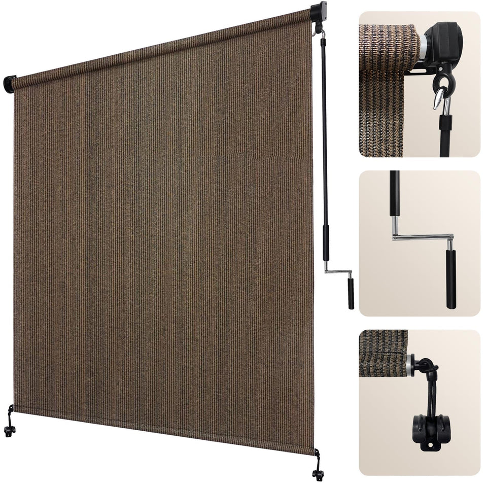 Artpuch outdoor roller shade 8x8 mocha providing cooler patio shade and sun protection