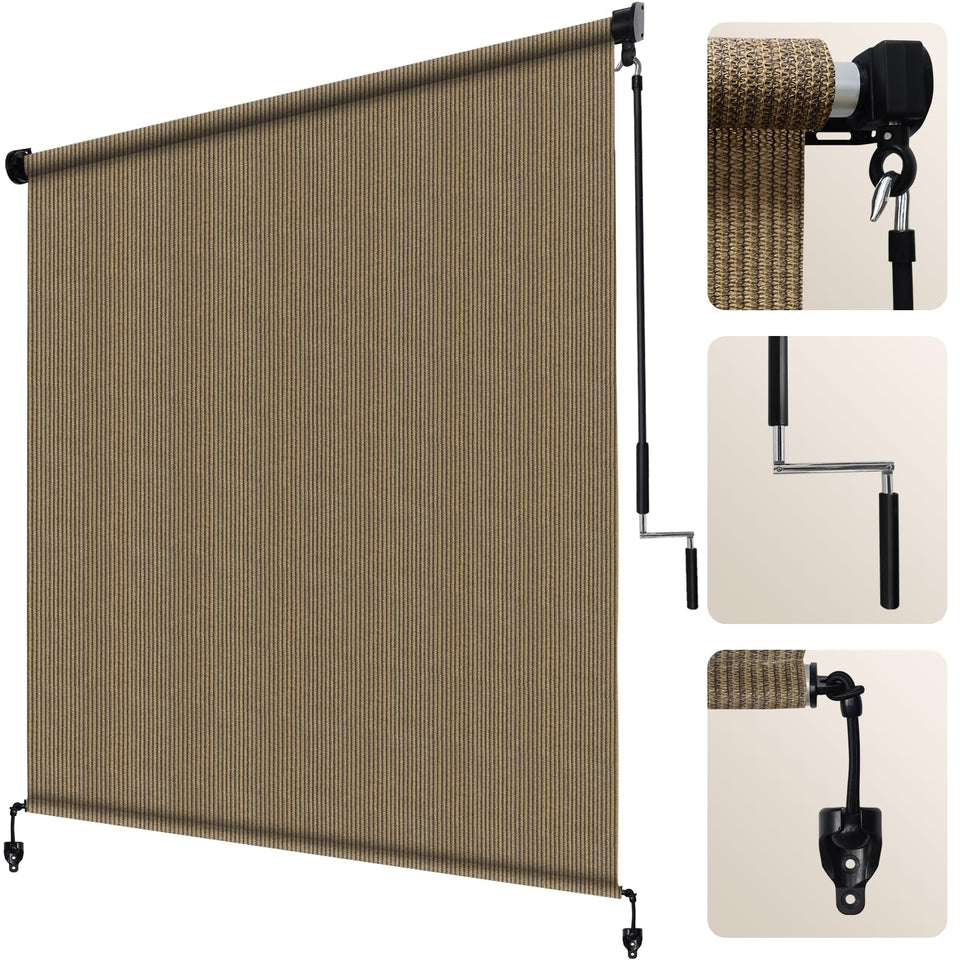 Artpuch Outdoor Roller Shade assembly with two-pole system for easy setup