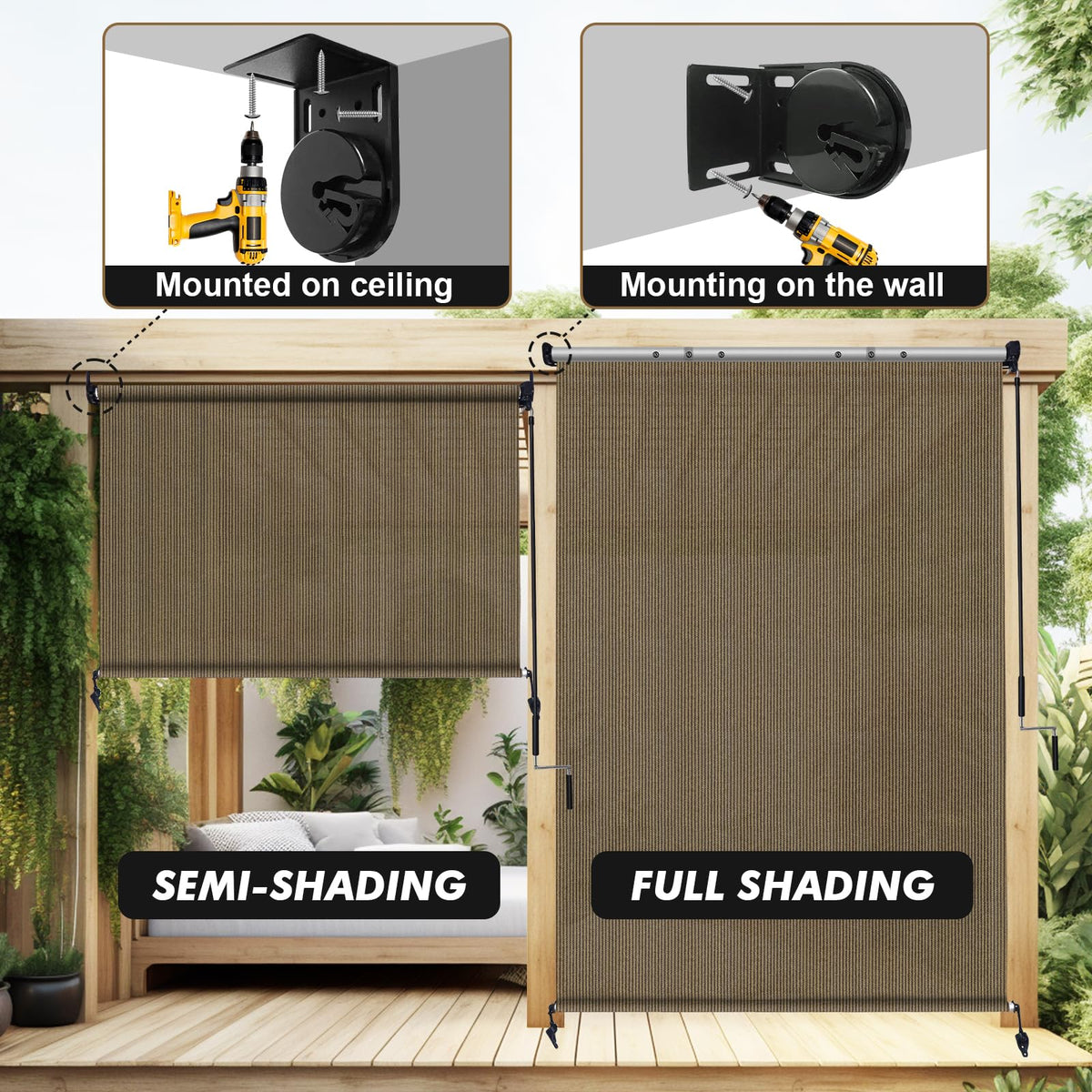 Artpuch Roller Shade resists weather and reduces glare for outdoor comfort