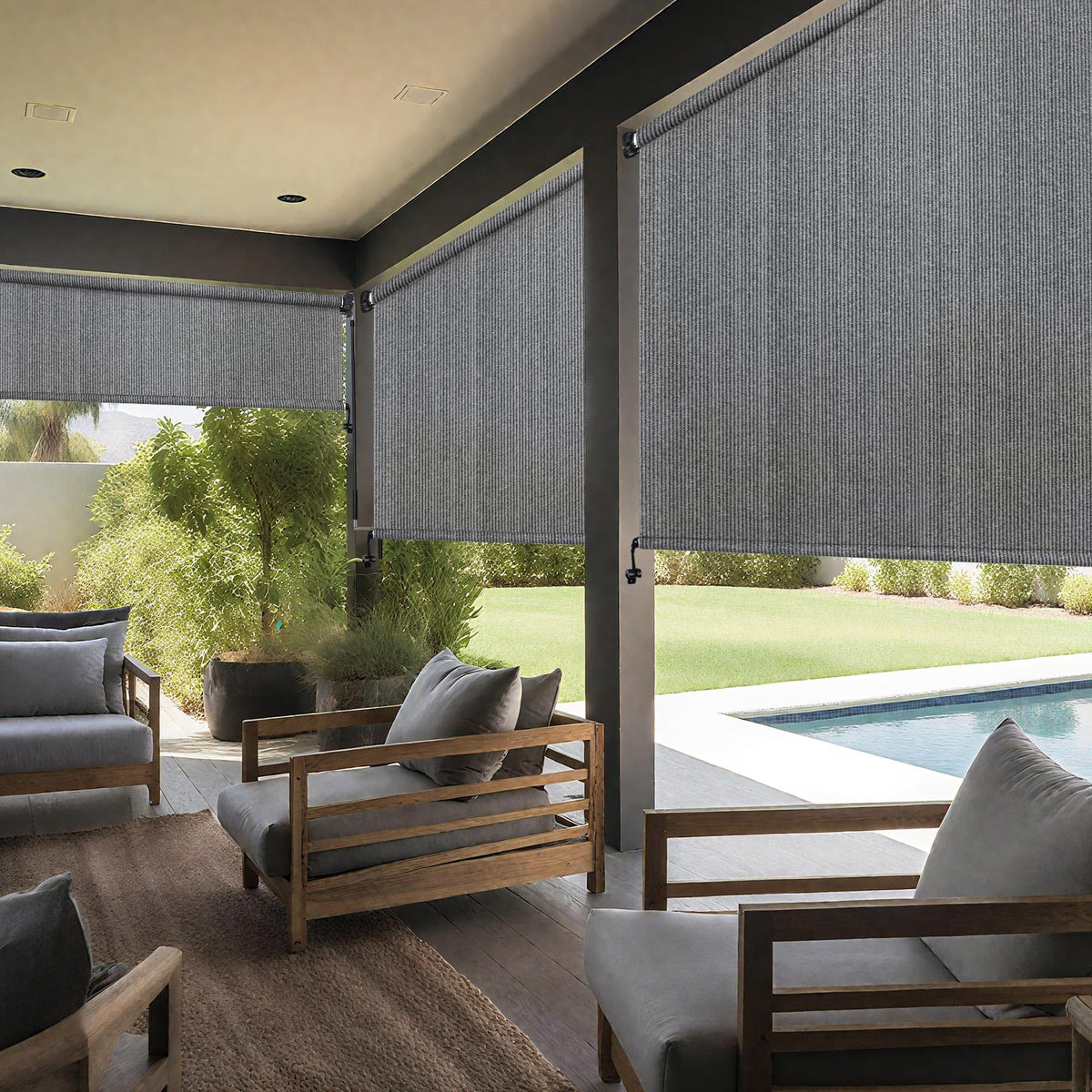 Artpuch grey finish shade enhances exterior aesthetics and comfort.