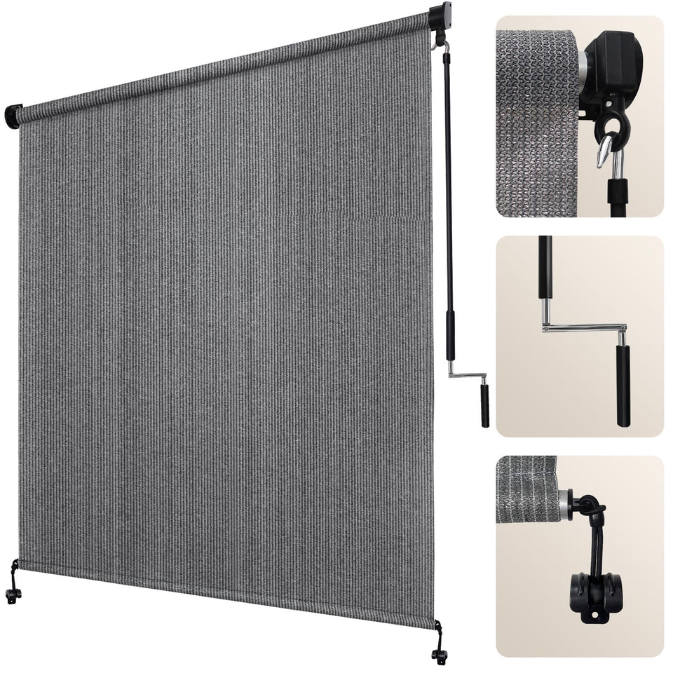 Artpuch outdoor roller shade demonstrates spliced-design for sag-free use.