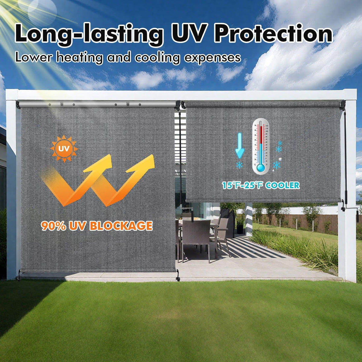 Artpuch outdoor shade fabric blocks 90% UV for privacy.