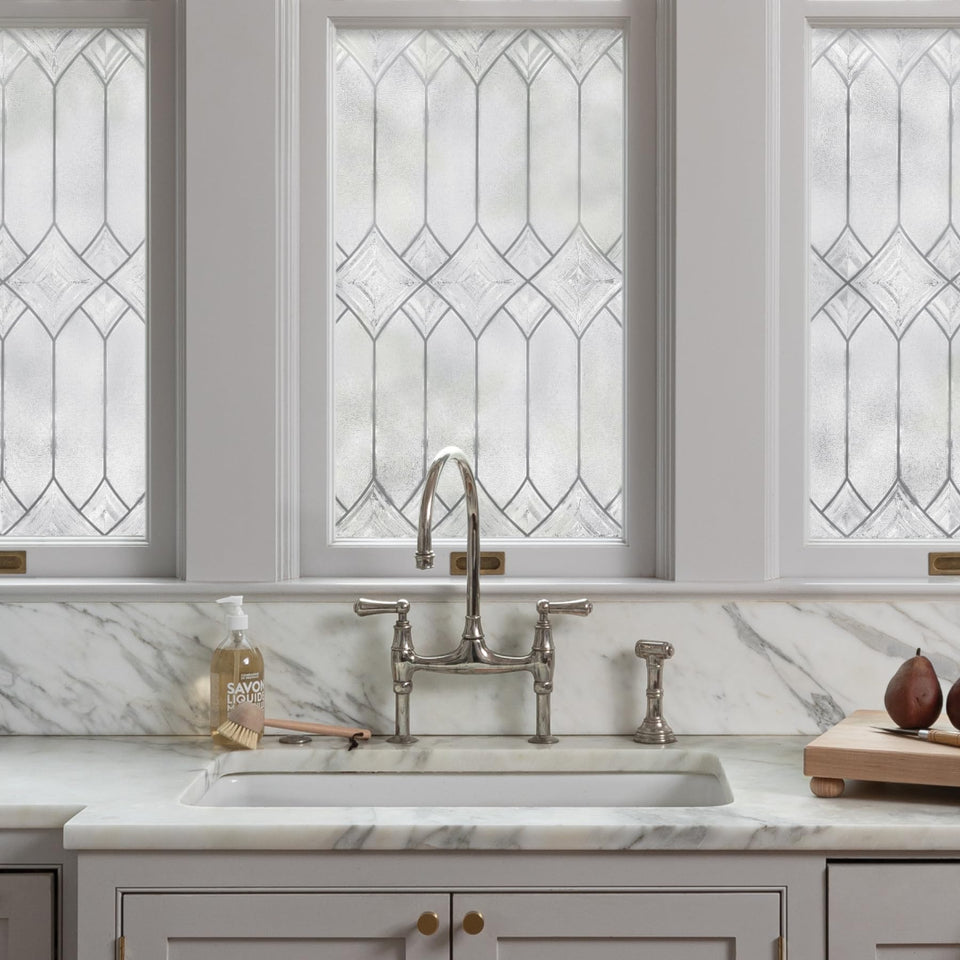 ARTSCAPE Regent textured leaded-glass pattern on window for privacy and style.