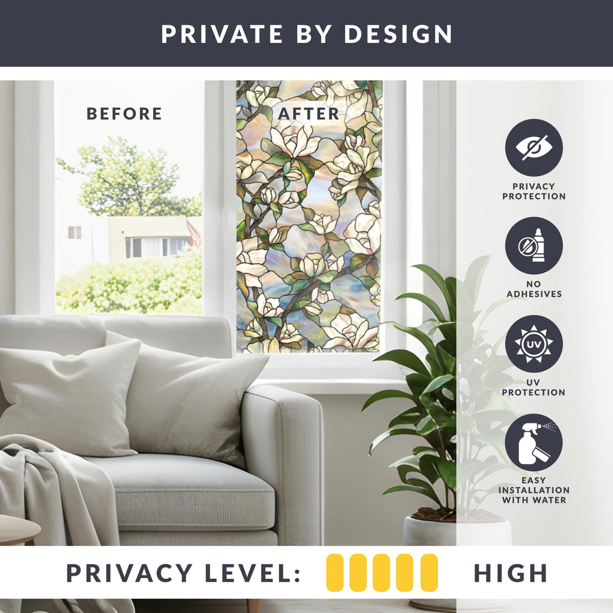 ARTSCAPE Artscape Star Magnolia privacy view demonstrates medium-to-high privacy without darkening the room.