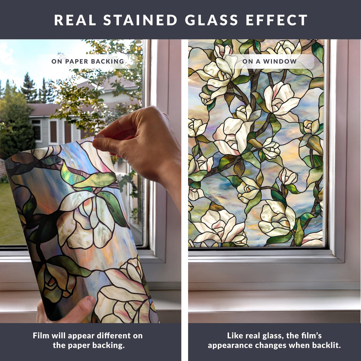 ARTSCAPE Artscape Star Magnolia removable, residue-free window film for easy seasonal updates.