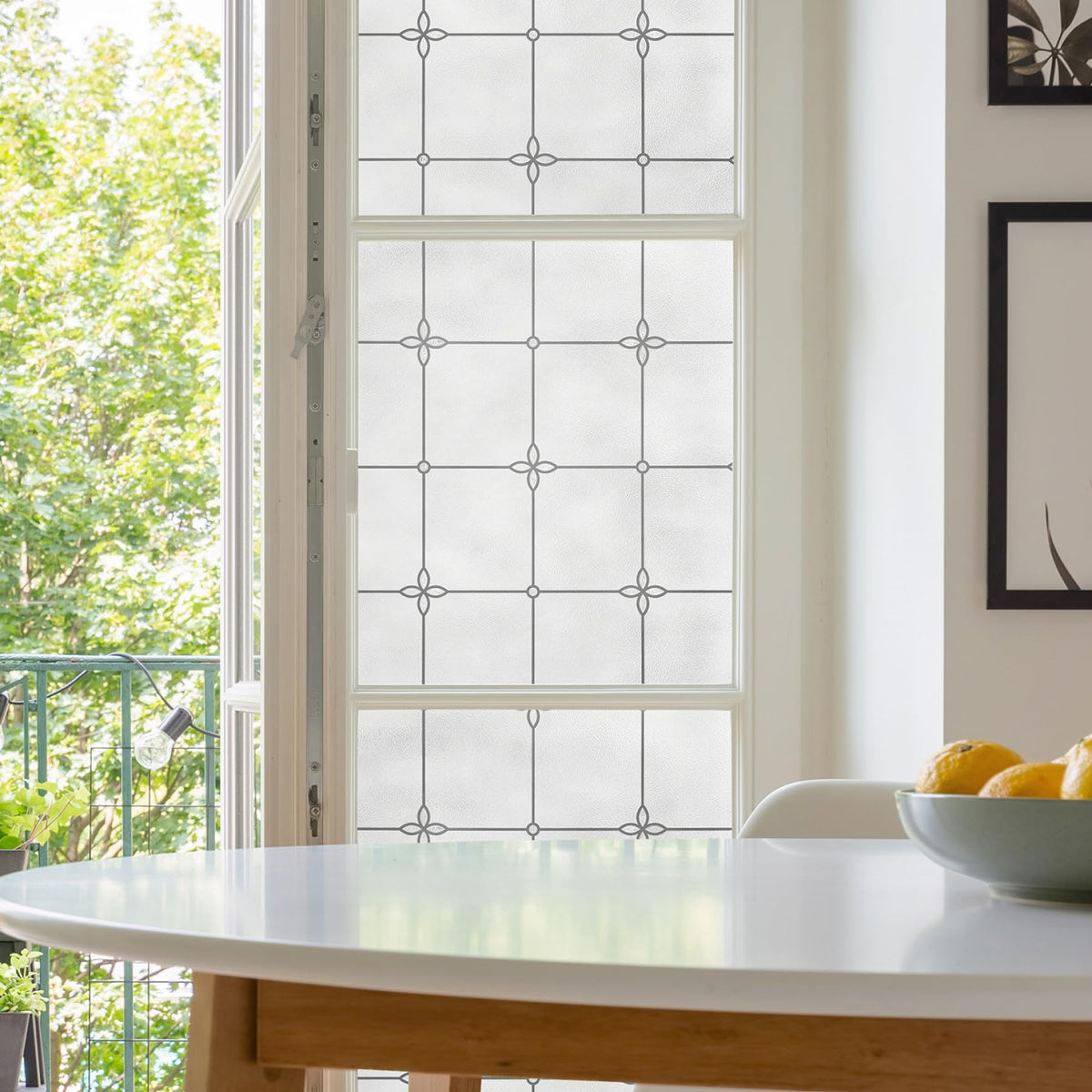 Artscape Victoria textured leaded glass privacy film adds decorative privacy while letting light through