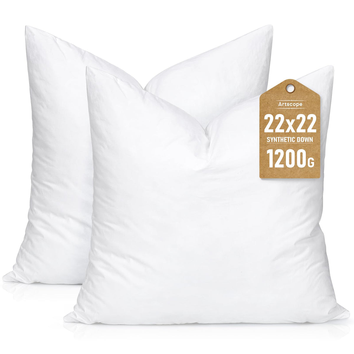Artscope 22x22 down-alternative pillow insert on a sofa for cozy lounging.