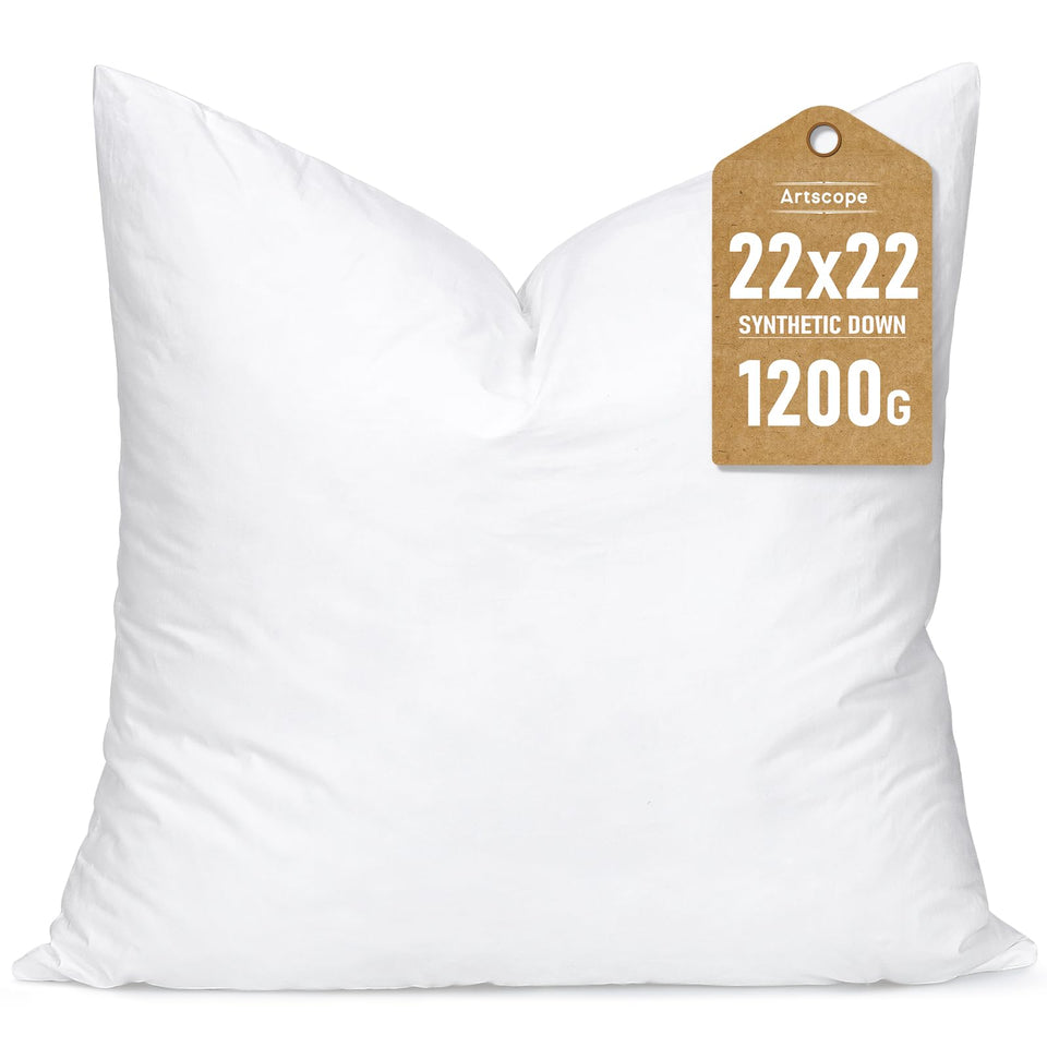 Artscope synthetic-down pillow insert 22x22, ultra-soft for cozy lounging