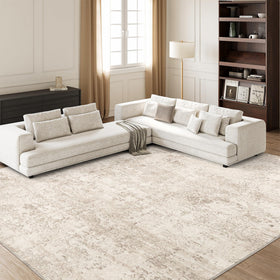 Art&Tuft washable rug beige abstract design, ideal for busy living rooms