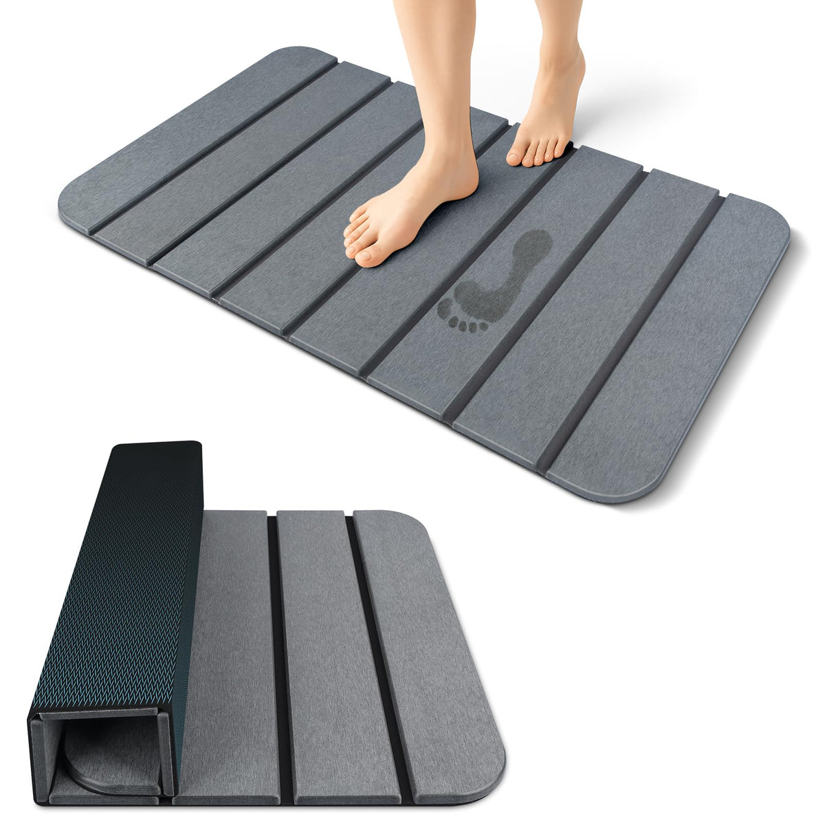 ArtyCozy large foldable stone bath mat dries quickly to keep floors dry.