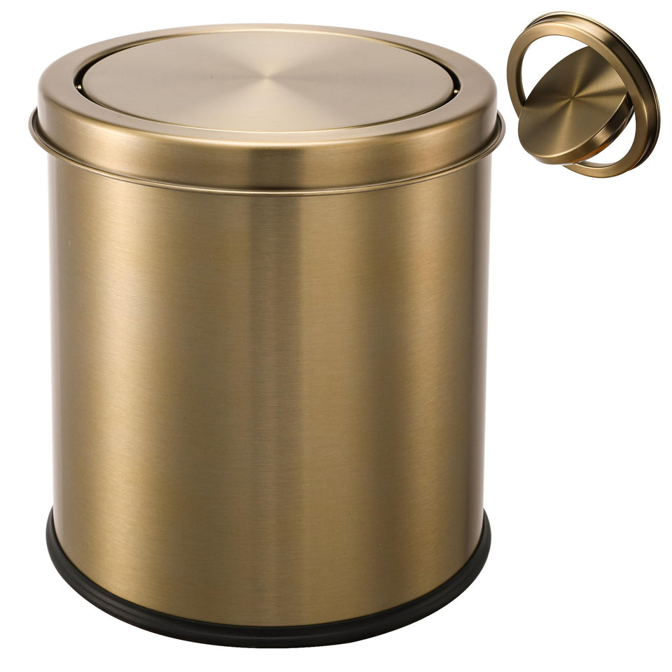 Aruhbck Gold Trash Can with 5L lid—compact for tight bathrooms.