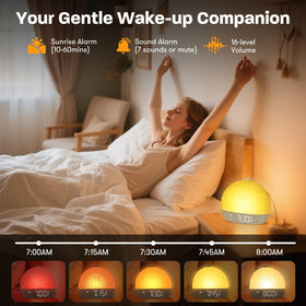 ARUQO Wake Up Light dimmable display for comfortable night viewing.