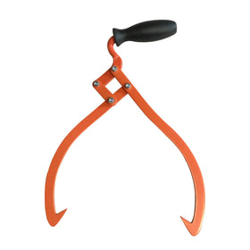 Aruza log tongs featuring an offset handle for easy carrying and stacking.