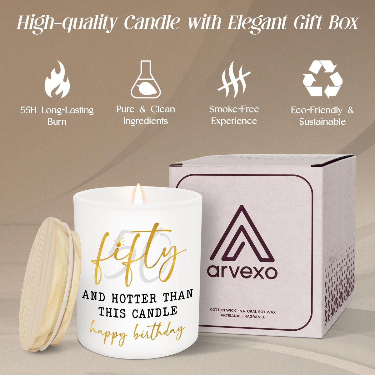 ARVEXO vegan soy wax candle emits clean scent of vanilla lavender.