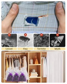 Aryiten cedar lavender sachets tucked in a closet for moisture control.