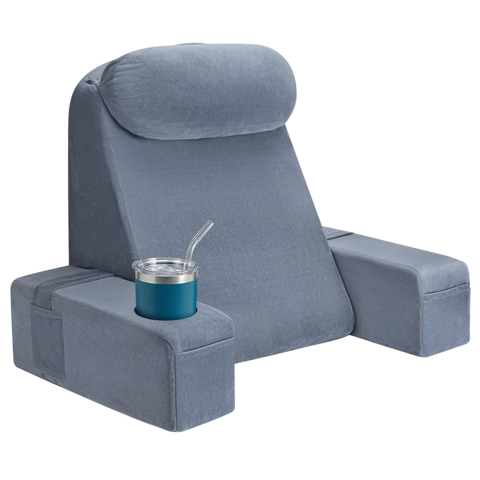 AS AWESLING 19-inch reading pillow in gray offers full-support throne setup for bed use.
