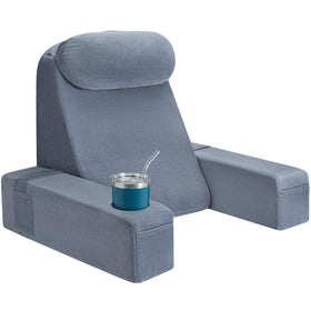 AS AWESLING 21-inch reading pillow in bed supports comfortable reading sessions.